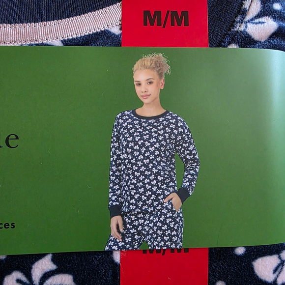 Kate Spade New York Bow Print 2 Piece Pajama Set Pink Fleece Lounge Sleepwear - Picture 3 of 8